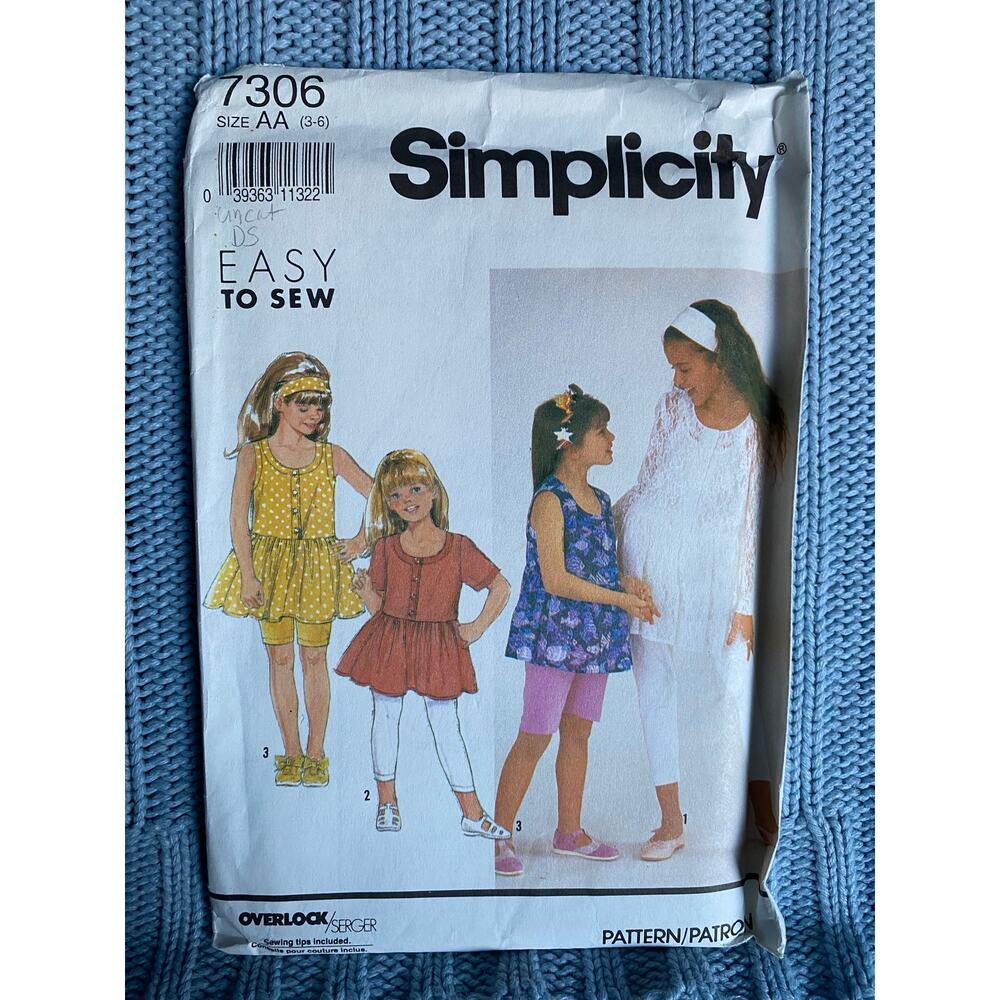 Simplicity 7306 Sewing pattern girls babydoll top leggings 1990s size 3-6